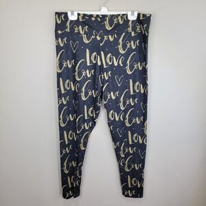 Dren Designs Black‎ And Gold Love Poly Spandex Ankle Leggings Curvy Plus Size